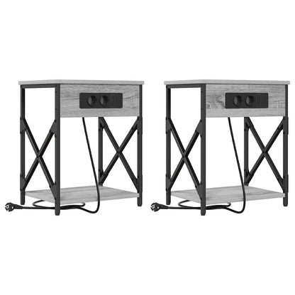 Bedside Cabinet with Charging Station 2 pcs Grey sonoma