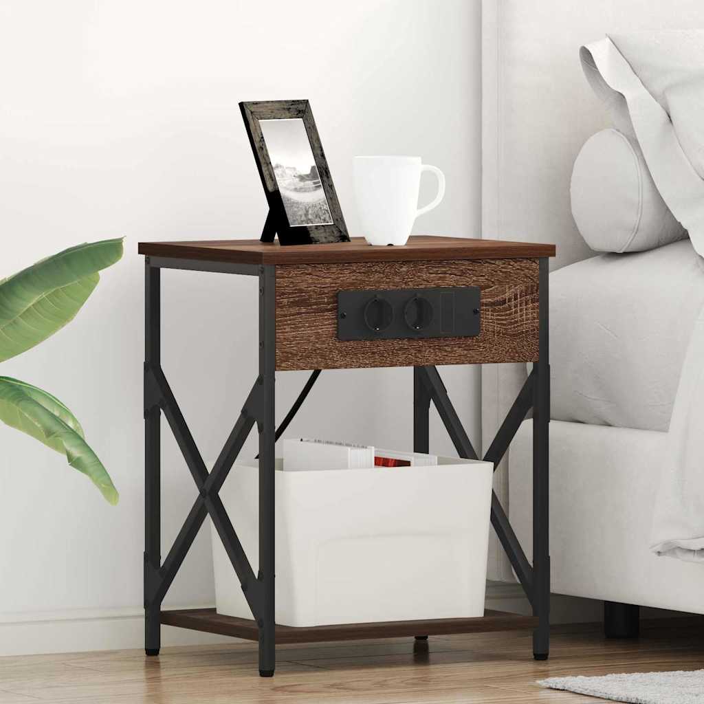 Bedside Cabinet with Charging Station Brown oak 41 x 31 x 51 cm
