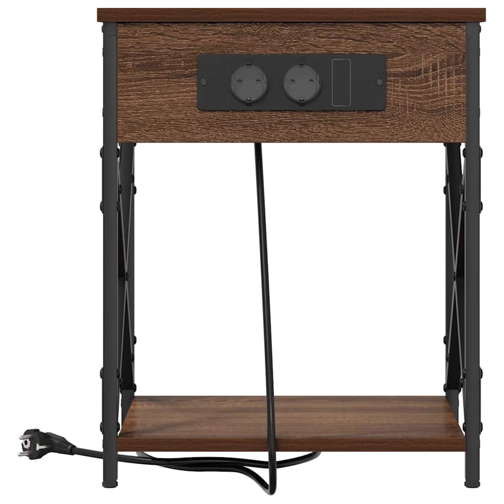 Bedside Cabinet with Charging Station Brown oak 41 x 31 x 51 cm