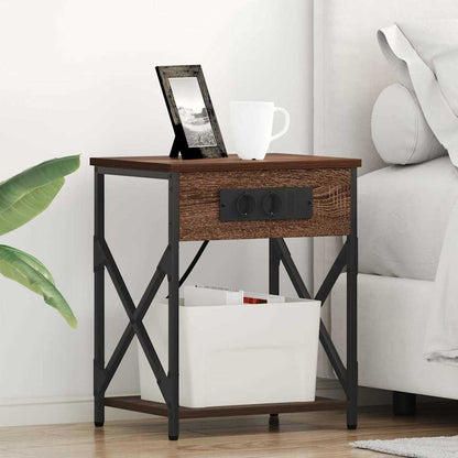 Bedside Cabinet with Charging Station 2 pcs Brown oak