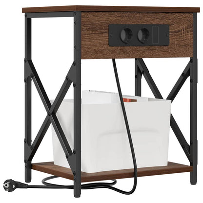 Bedside Cabinet with Charging Station 2 pcs Brown oak