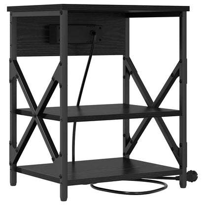 Bedside Cabinet with Charging Station Black oak Engineered Wood