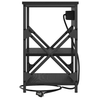 Bedside Cabinet with Charging Station Black oak Engineered Wood