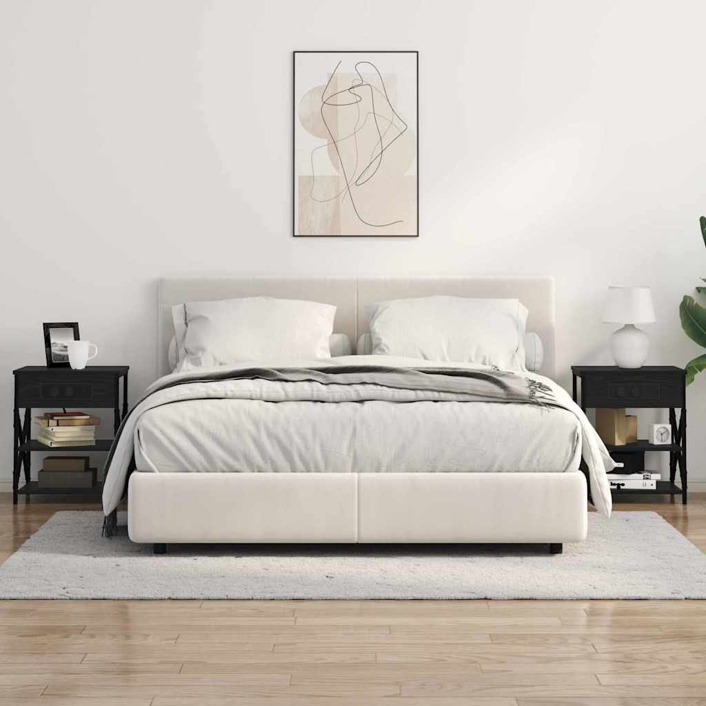 Bedside Cabinet with Charging Station Black oak Engineered Wood