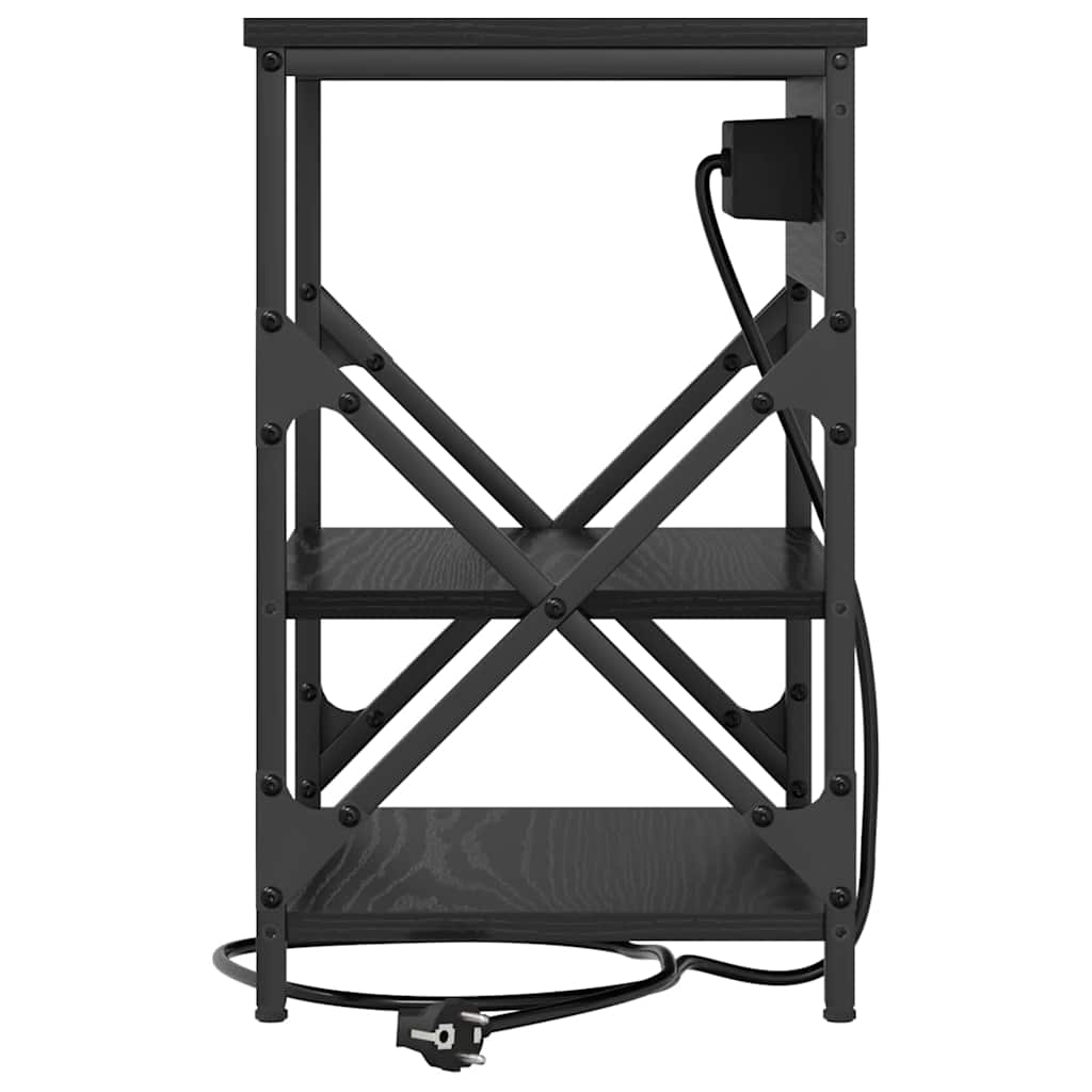 Bedside Cabinet with Charging Station Black oak Engineered Wood