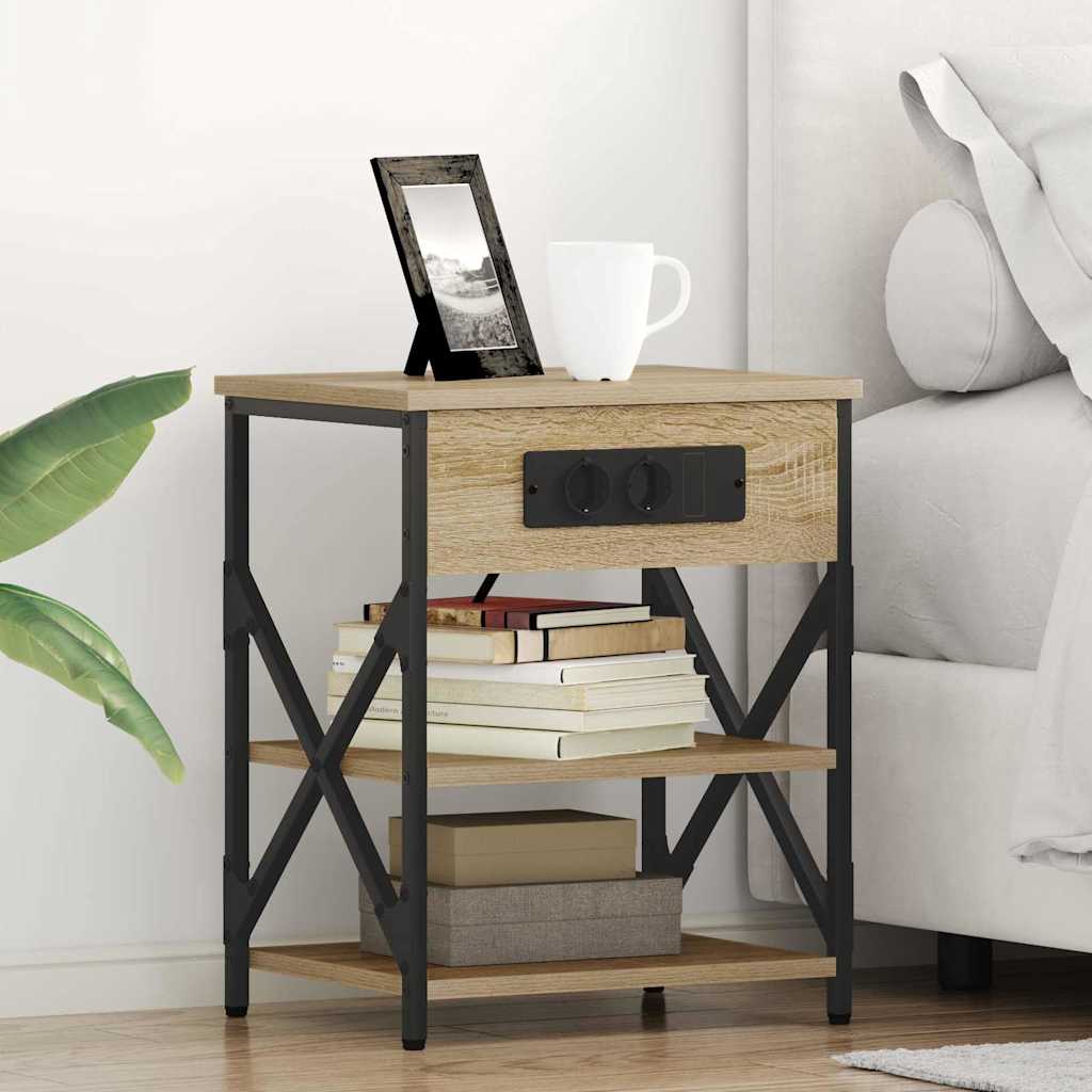 Bedside Cabinet with Charging Station with Shelf Sonoma oak