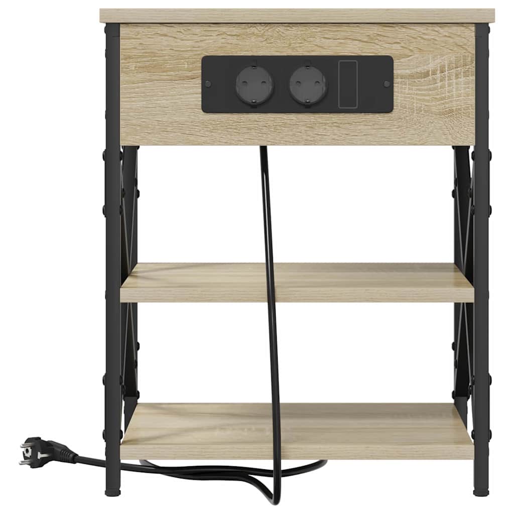Bedside Cabinet with Charging Station with Shelf Sonoma oak