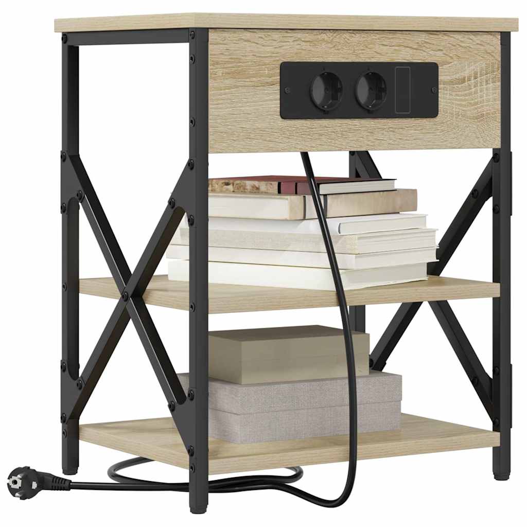 Bedside Cabinet with Charging Station with Shelf Sonoma oak