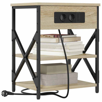 Bedside Cabinet with Charging Station with Shelf Sonoma oak