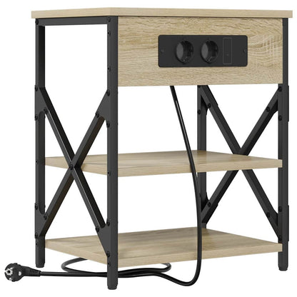 Bedside Cabinet with Charging Station with Shelf Sonoma oak