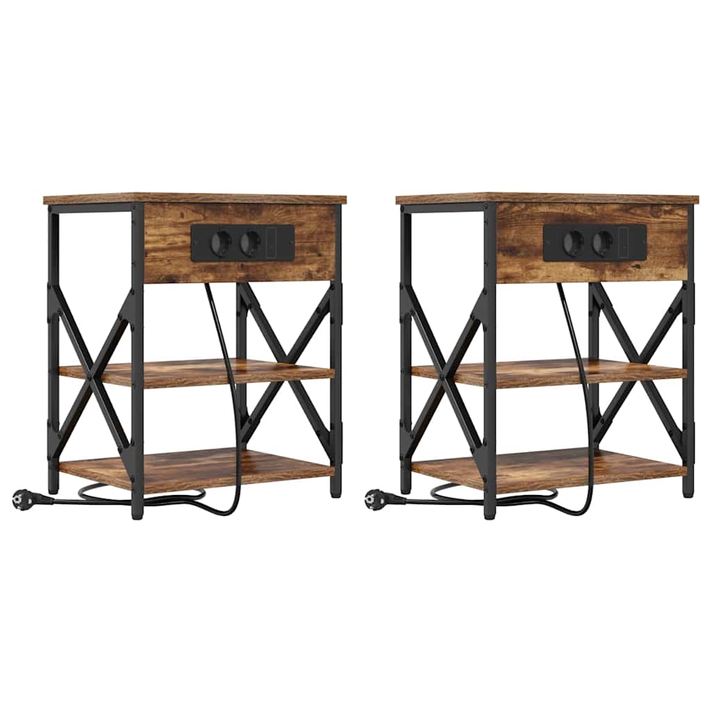 Bedside Cabinet with Charging Station with Shelf Smoked oak