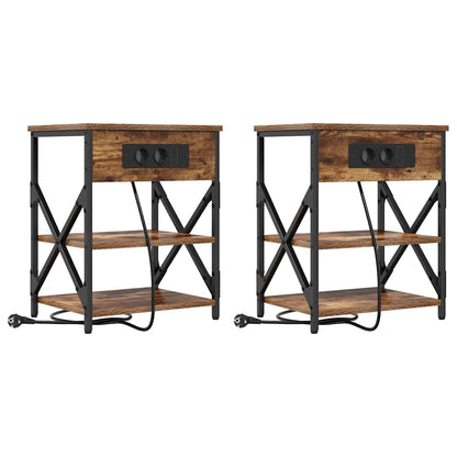 Bedside Cabinet with Charging Station with Shelf Smoked oak