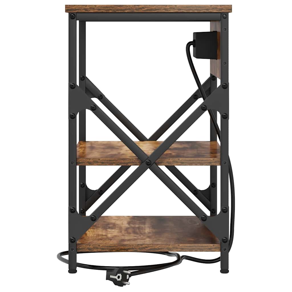 Bedside Cabinet with Charging Station with Shelf Smoked oak