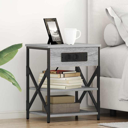 Bedside Cabinet with Charging Station with Shelf Grey sonoma