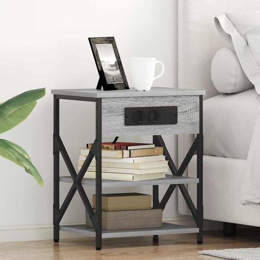 Bedside Cabinet with Charging Station with Shelf Grey sonoma