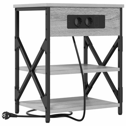 Bedside Cabinet with Charging Station with Shelf Grey sonoma
