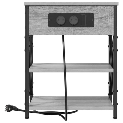 Bedside Cabinet with Charging Station with Shelf Grey sonoma