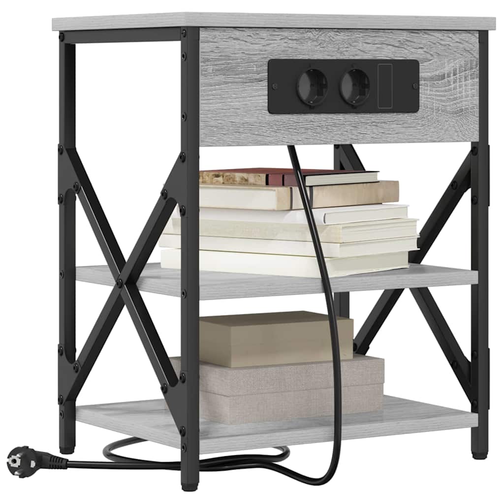 Bedside Cabinet with Charging Station with Shelf Grey sonoma