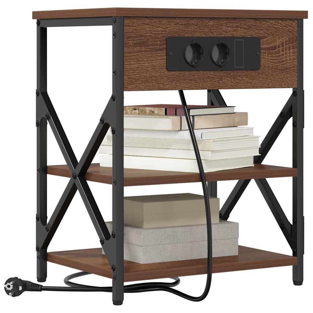 Bedside Cabinet with Charging Station Brown oak Engineered Wood