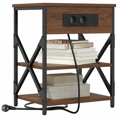 Bedside Cabinet with Charging Station Brown oak Engineered Wood