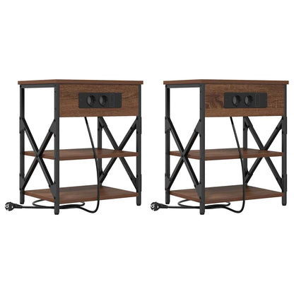 Bedside Cabinet with Charging Station Brown oak Engineered Wood