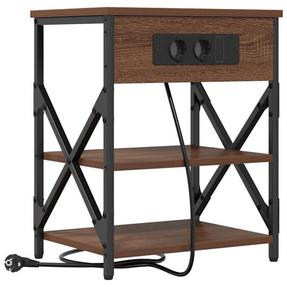 Bedside Cabinet with Charging Station Brown oak Engineered Wood