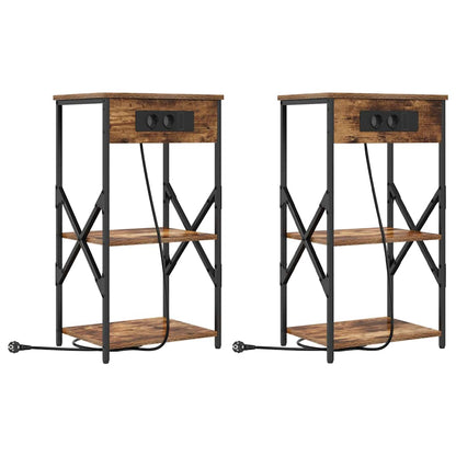 Bedside Cabinet with Shelf 2 pcs Smoked oak 41 x 31 x 76 cm