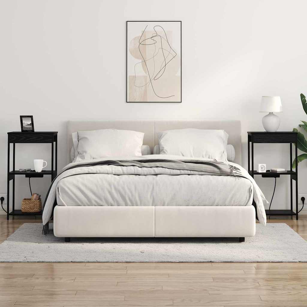 Bedside Cabinet with Charging Station Black oak Engineered Wood