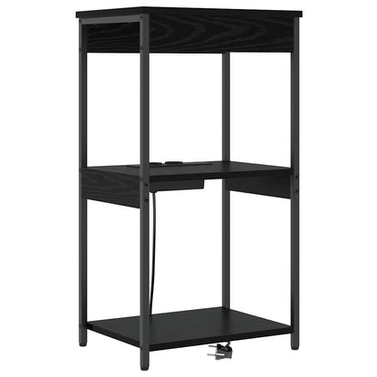 Bedside Cabinet with Charging Station Black oak Engineered Wood