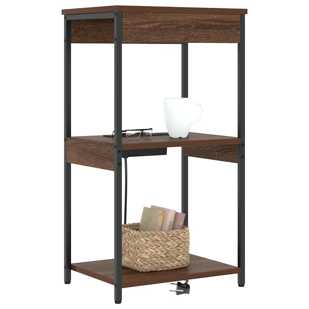 Bedside Cabinet with Charging Station Brown oak Engineered Wood