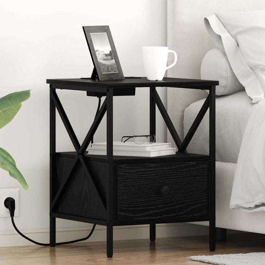 Bedside Cabinet Black oak 41.5 x 40.5 x 55 cm Engineered wood