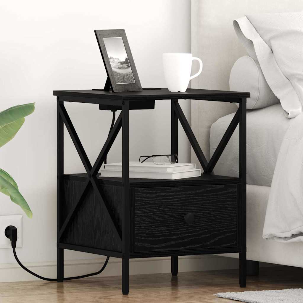 Bedside Cabinet Black oak 41.5 x 40.5 x 55 cm Engineered wood