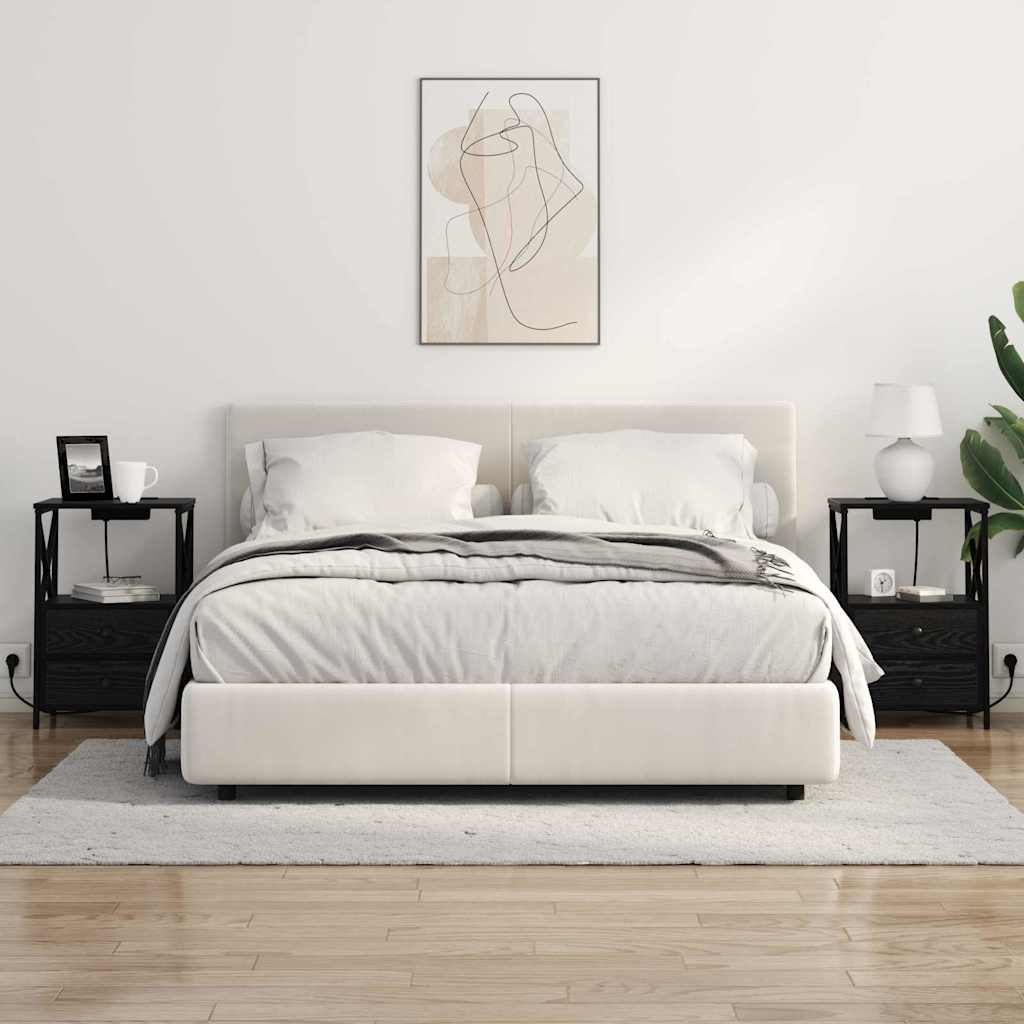 Bedside Cabinet with Charging Station Black oak Engineered Wood