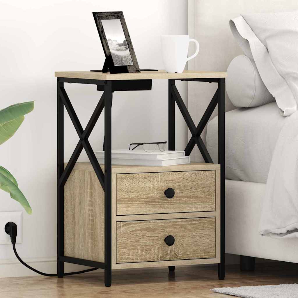 Bedside Cabinet with Charging Station with Drawer Sonoma oak