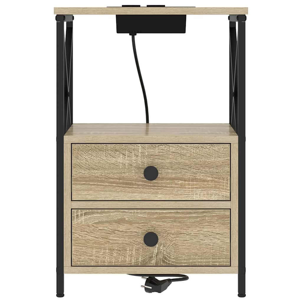 Bedside Cabinet with Charging Station with Drawer Sonoma oak