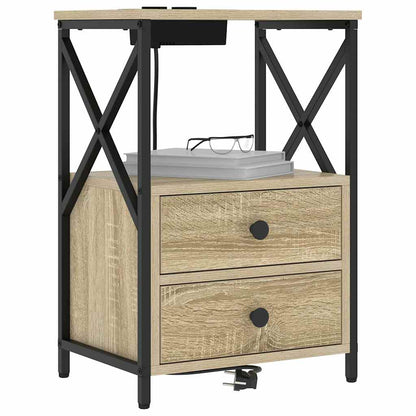 Bedside Cabinet with Charging Station with Drawer Sonoma oak