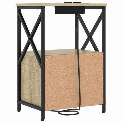 Bedside Cabinet with Charging Station with Drawer Sonoma oak