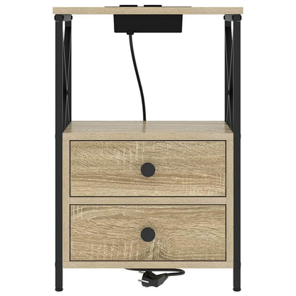Bedside Cabinet with Charging Station with Drawer Sonoma oak