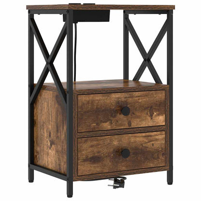 Bedside Cabinet with Charging Station with Drawer Smoked oak