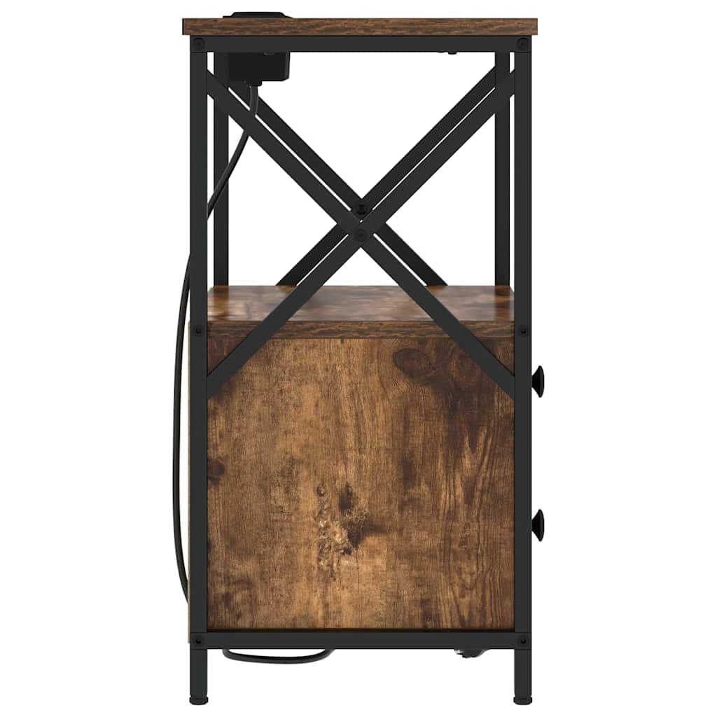 Bedside Cabinet with Charging Station with Drawer Smoked oak