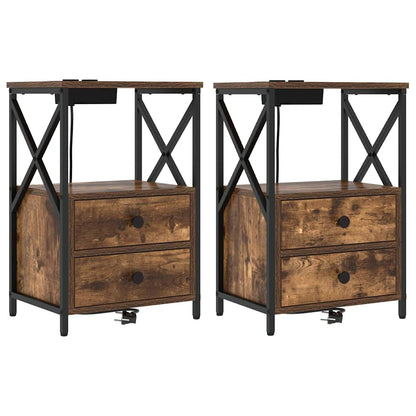 Bedside Cabinet with Charging Station with Drawer Smoked oak