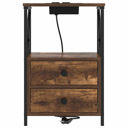 Bedside Cabinet with Charging Station with Drawer Smoked oak
