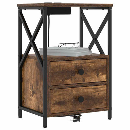 Bedside Cabinet with Charging Station with Drawer Smoked oak