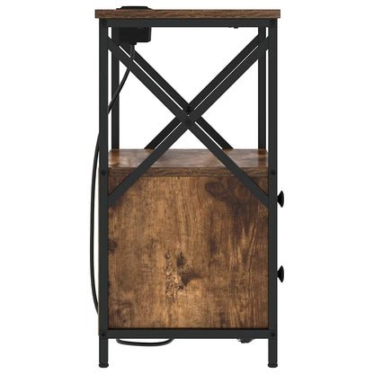Bedside Cabinet with Charging Station with Drawer Smoked oak