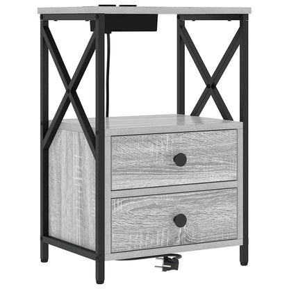 Bedside Cabinet with Charging Station with Drawer Grey sonoma