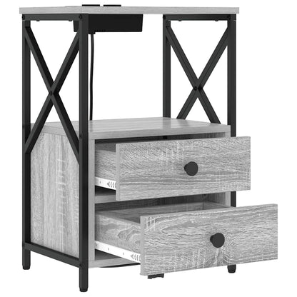Bedside Cabinet with Charging Station with Drawer Grey sonoma