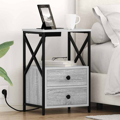 Bedside Cabinet with Charging Station with Drawer Grey sonoma