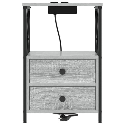 Bedside Cabinet with Charging Station with Drawer Grey sonoma
