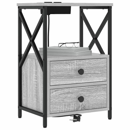 Bedside Cabinet with Charging Station with Drawer Grey sonoma