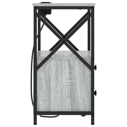 Bedside Cabinet with Charging Station with Drawer Grey sonoma